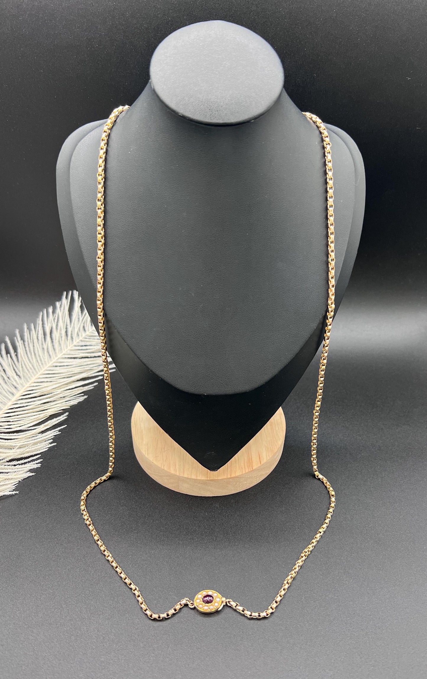 Antique Edwardian 9ct Rose Gold Belcher Chain with Fancy Clasp - 33.5 Inch
