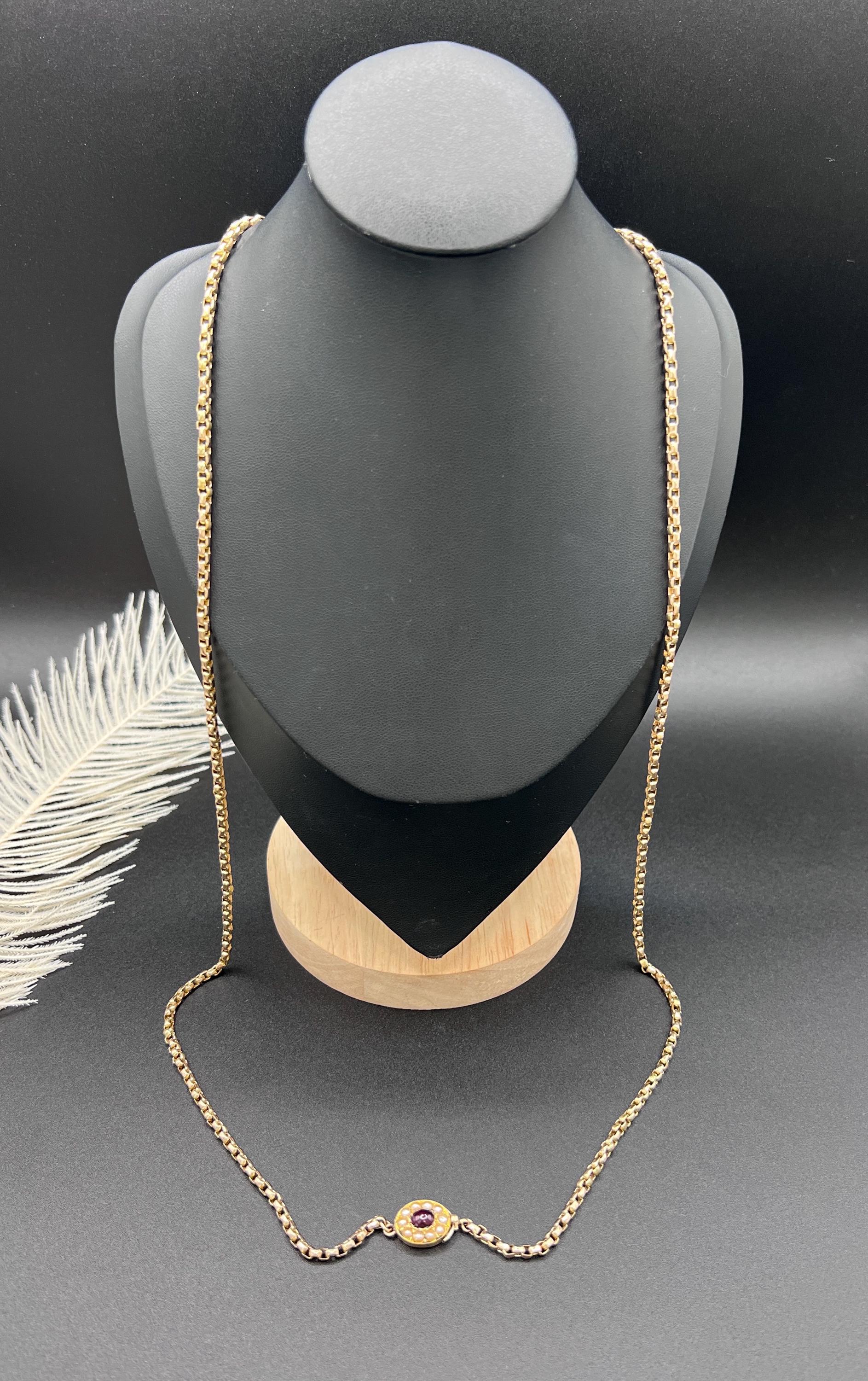 Antique Edwardian 9ct Rose Gold Belcher Chain with Fancy Clasp - 33.5 Inch