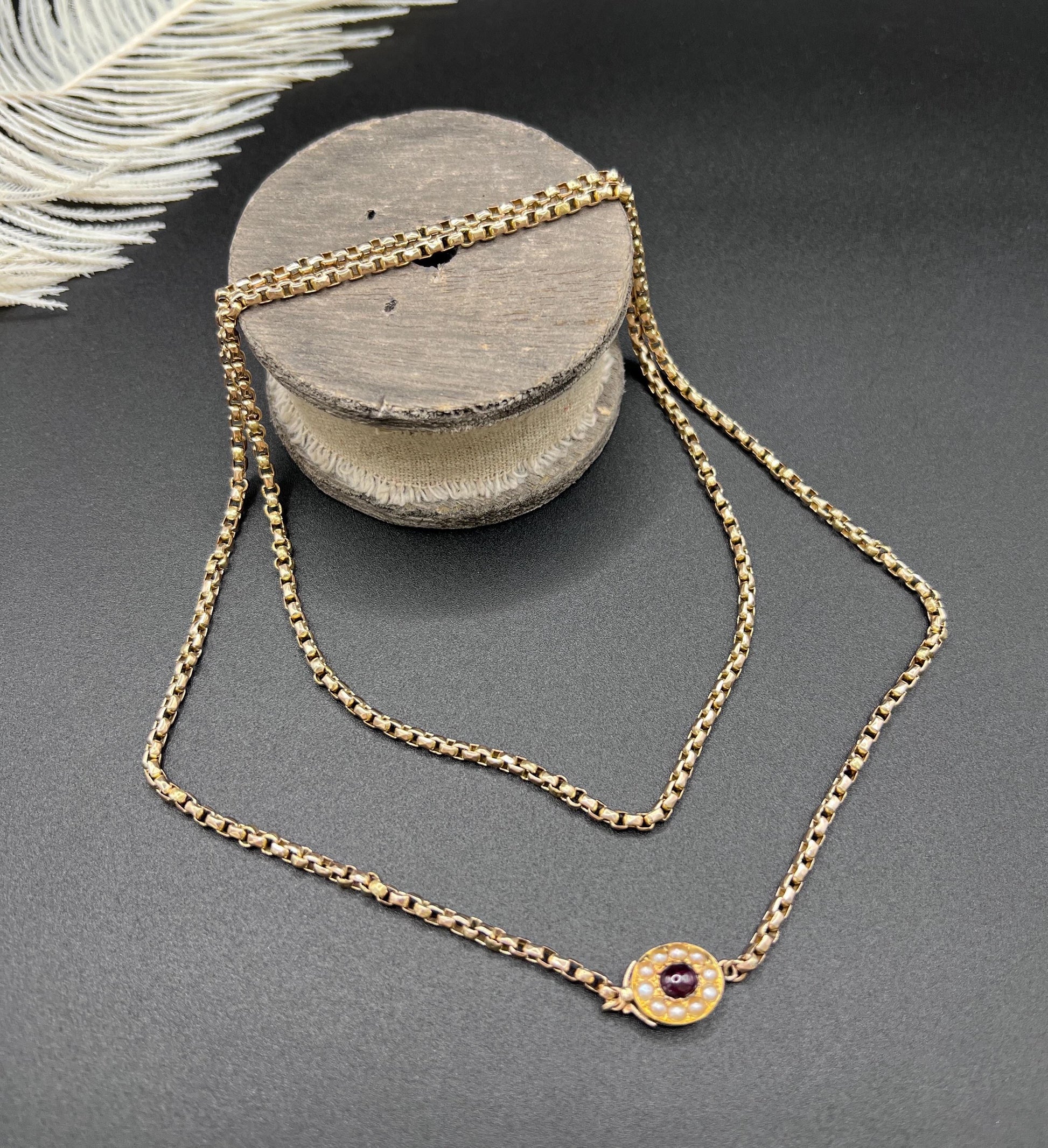 Antique Edwardian 9ct Rose Gold Belcher Chain with Fancy Clasp - 33.5 Inch