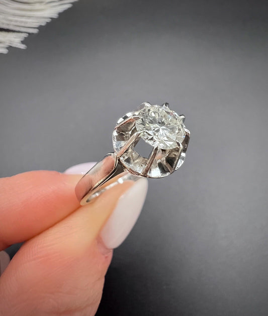 Antique 18ct White Gold French Stamped, 0.80 Carat Single Stone Diamond Engagement Ring