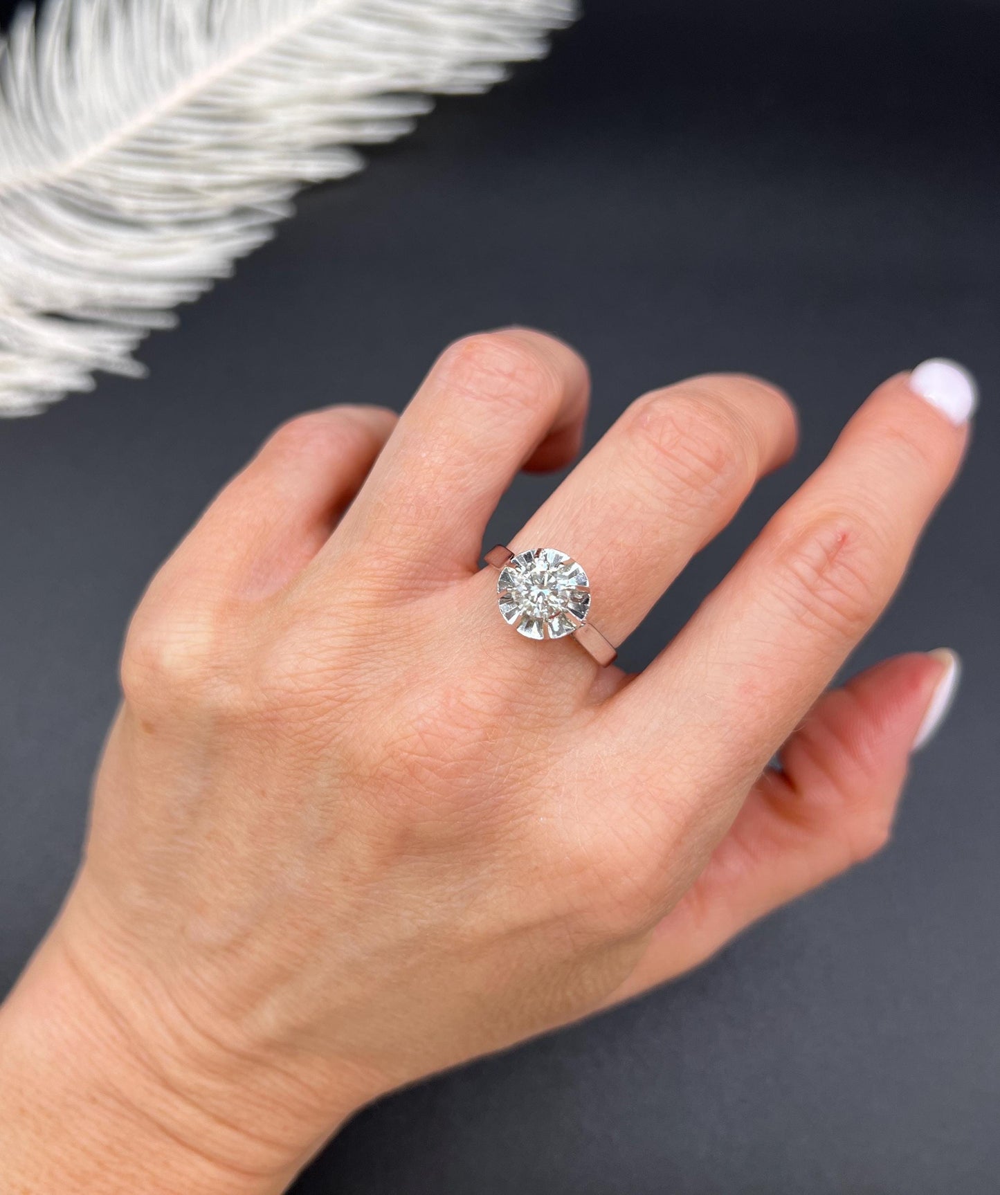 Antique 18ct White Gold French Stamped, 0.80 Carat Single Stone Diamond Engagement Ring