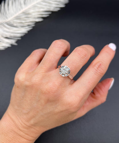 Antique 18ct White Gold French Stamped, 0.80 Carat Single Stone Diamond Engagement Ring