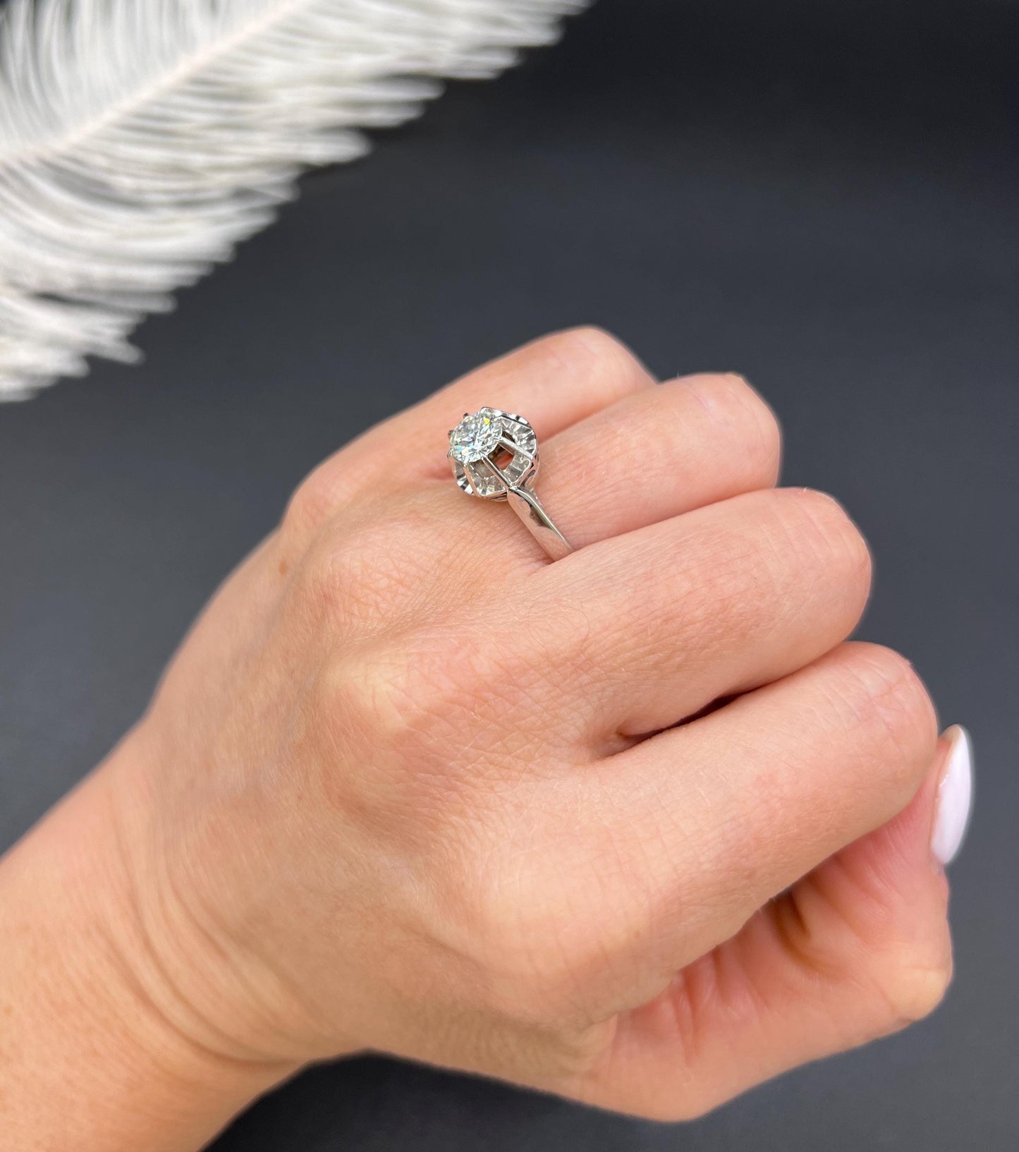 Antique 18ct White Gold French Stamped, 0.80 Carat Single Stone Diamond Engagement Ring