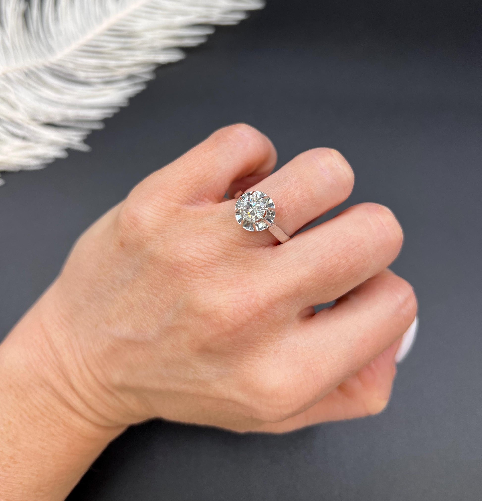Antique 18ct White Gold French Stamped, 0.80 Carat Single Stone Diamond Engagement Ring
