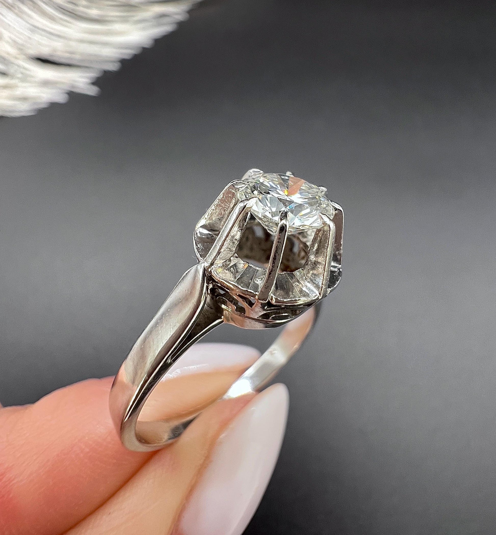 Antique 18ct White Gold French Stamped, 0.80 Carat Single Stone Diamond Engagement Ring
