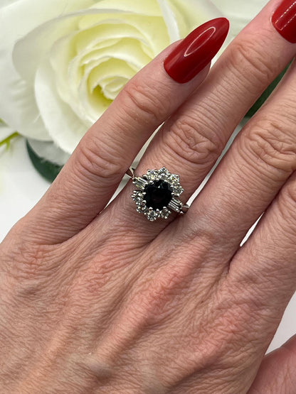 Vintage 18ct White Gold, Sapphire & Diamond Cluster Engagement Ring, Circa 1980s