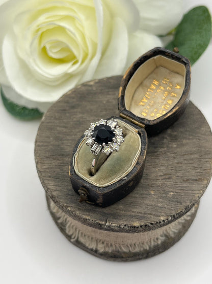 Vintage 18ct White Gold, Sapphire & Diamond Cluster Ring, Circa 1980s