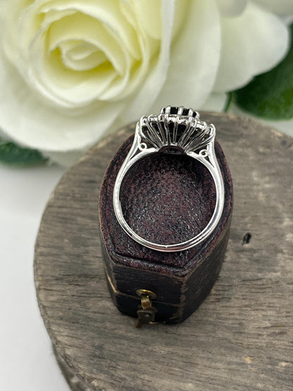 Vintage 18ct White Gold, Sapphire & Diamond Cluster Ring, Circa 1980s
