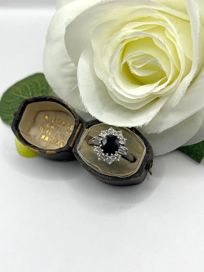 Vintage 18 Carat White Gold Sapphire and Diamond Cluster Ring, Circa 1980