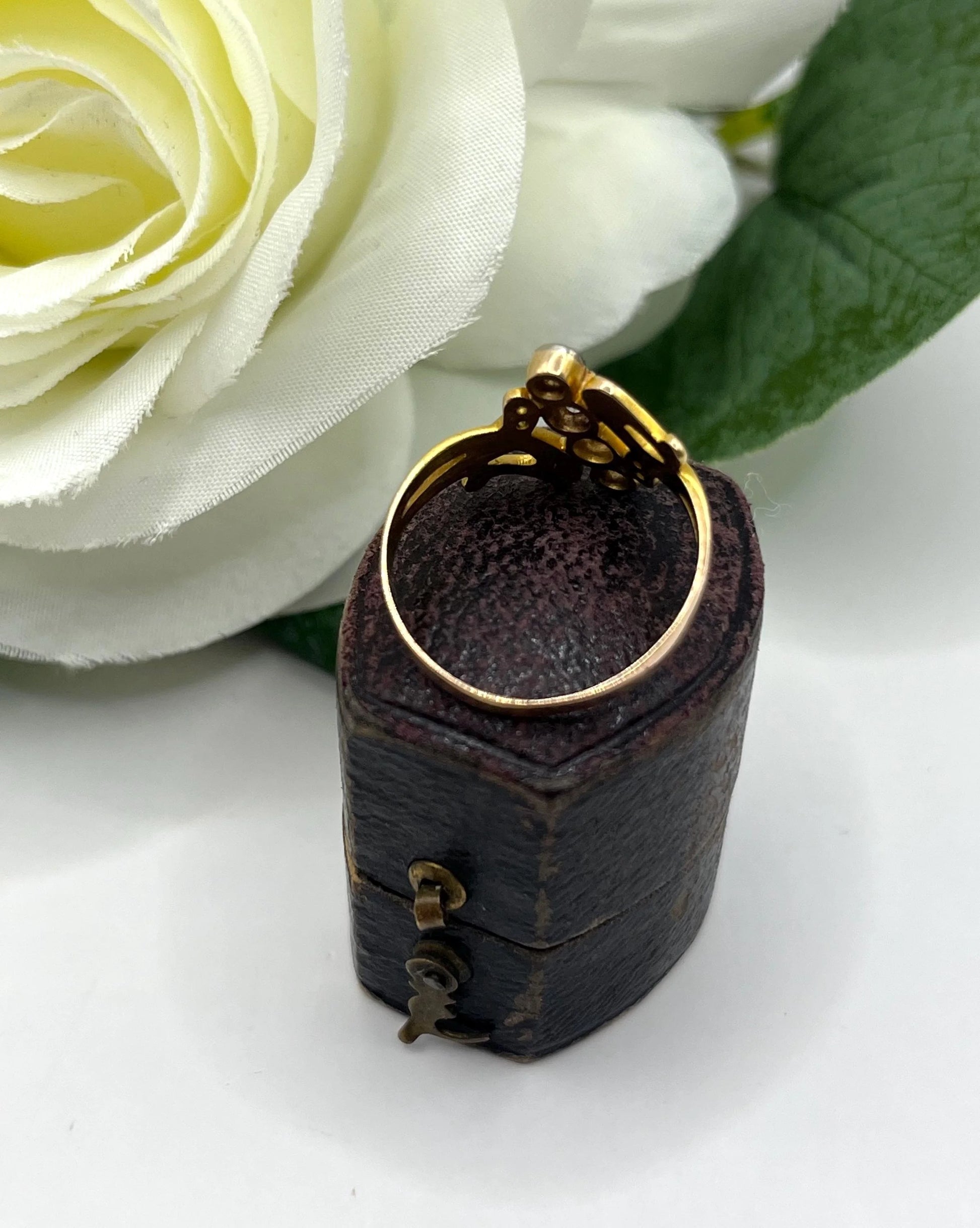 Antique Art Nouveau 14 Carat Yellow Gold Four Stone Diamond Ring