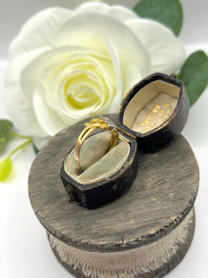 Antique Art Nouveau 14 Carat Yellow Gold Four Stone Diamond Ring
