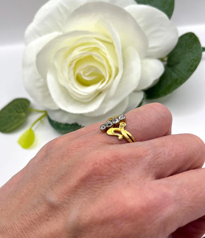 Antique Art Nouveau 14 Carat Yellow Gold Four Stone Diamond Ring