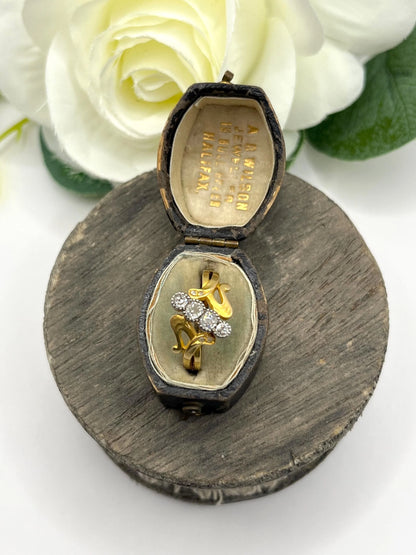 Antique Art Nouveau 14 Carat Yellow Gold Four Stone Diamond Ring
