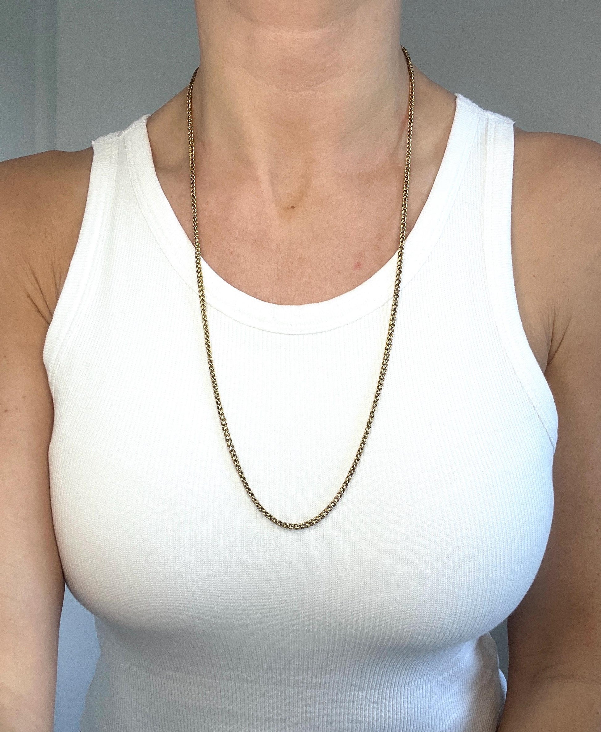 Antique 18ct Yellow Gold, 1920s Fancy Wheat Link Chain, 27 Inch