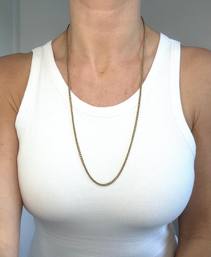 Antique 18ct Yellow Gold, 1920s Fancy Wheat Link Chain, 27 Inch