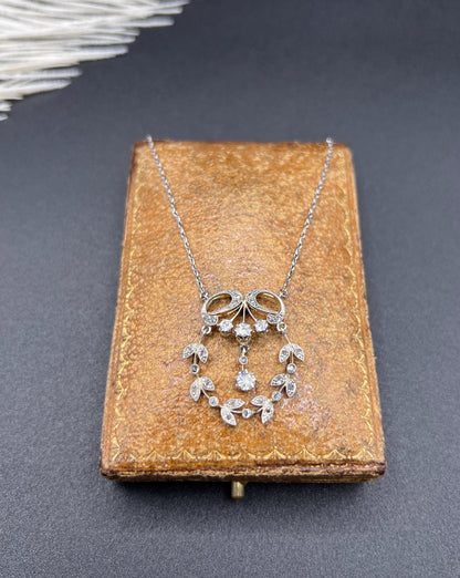Antique 18ct Gold & Platinum, Edwardian Diamond Floral Pendant Necklace