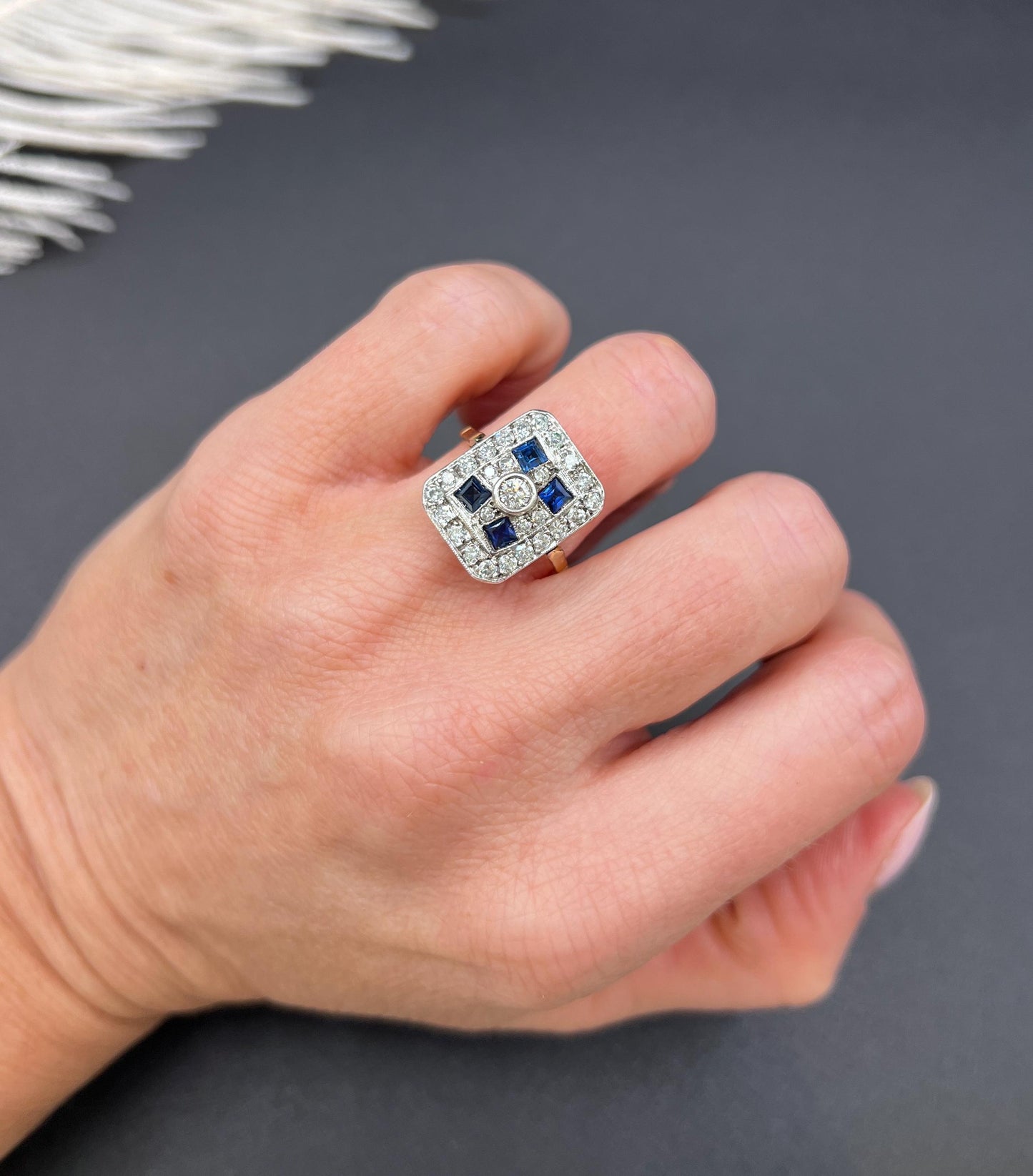 Antique Platinum, Edwardian Sapphire and Diamond Rectangular Shaped Ring