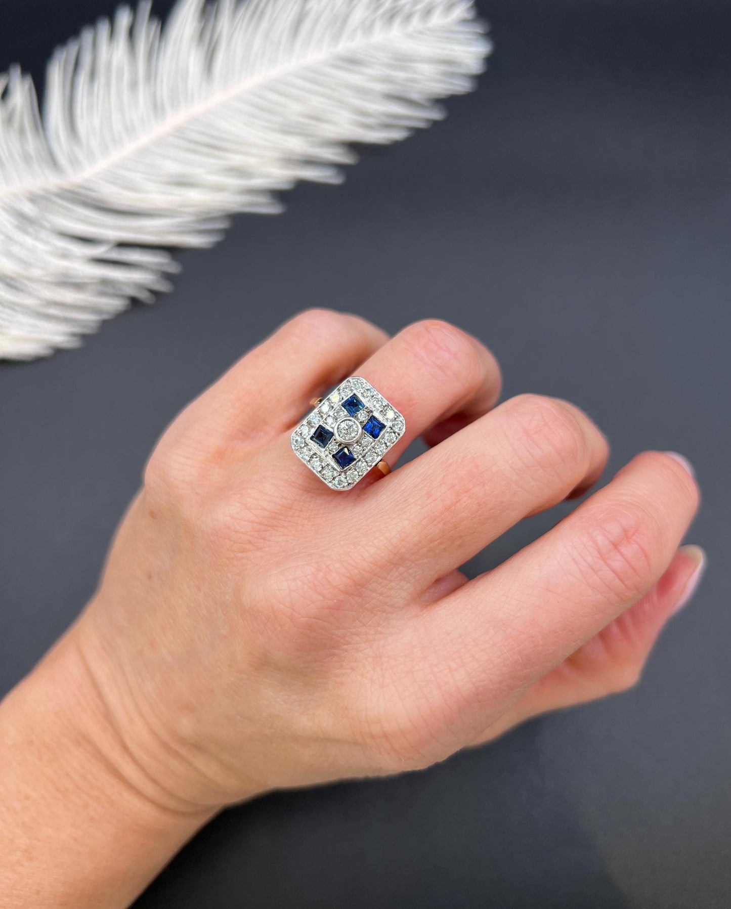 Antique Platinum, Edwardian Sapphire and Diamond Rectangular Shaped Ring