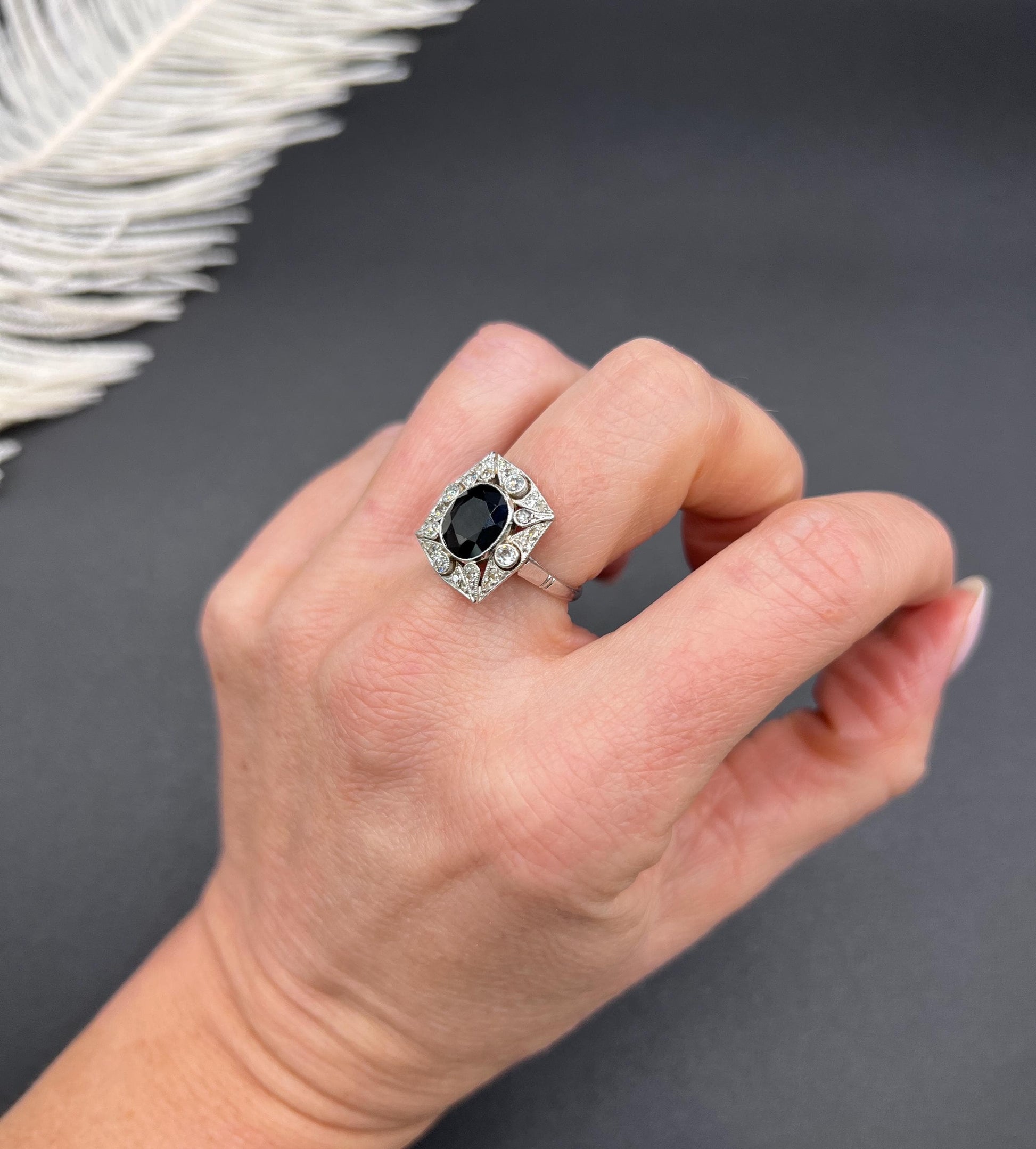Antique Platinum, Edwardian Sapphire and Diamond Rectangular Shaped Cluster Ring