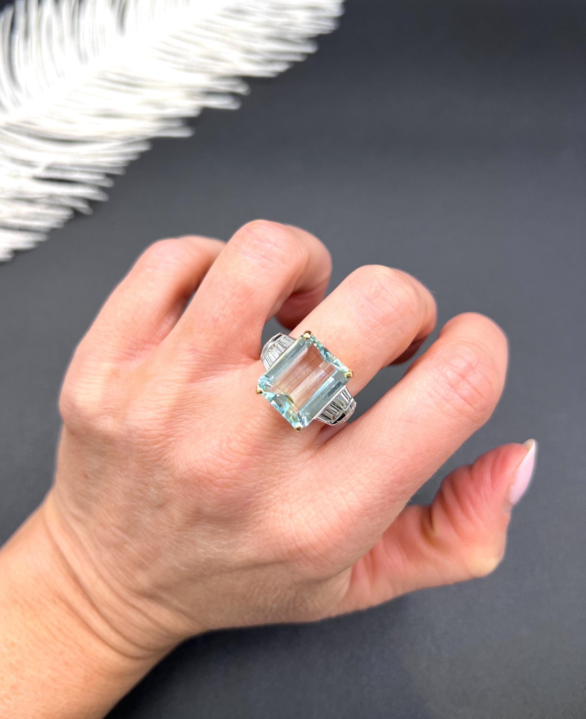 Vintage 18ct Two Colour Gold, Aquamarine & Diamond Cocktail Ring