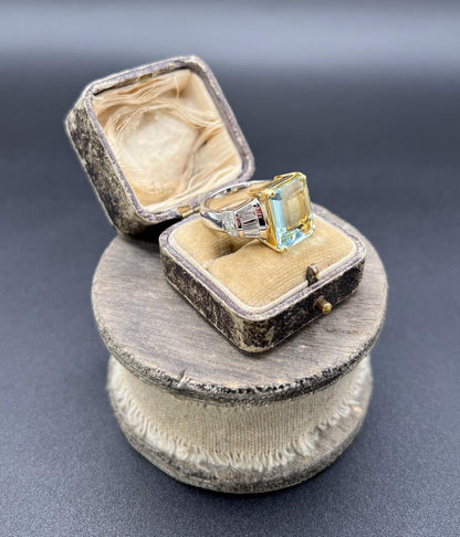 Vintage 18ct Two Colour Gold, Aquamarine & Diamond Cocktail Ring