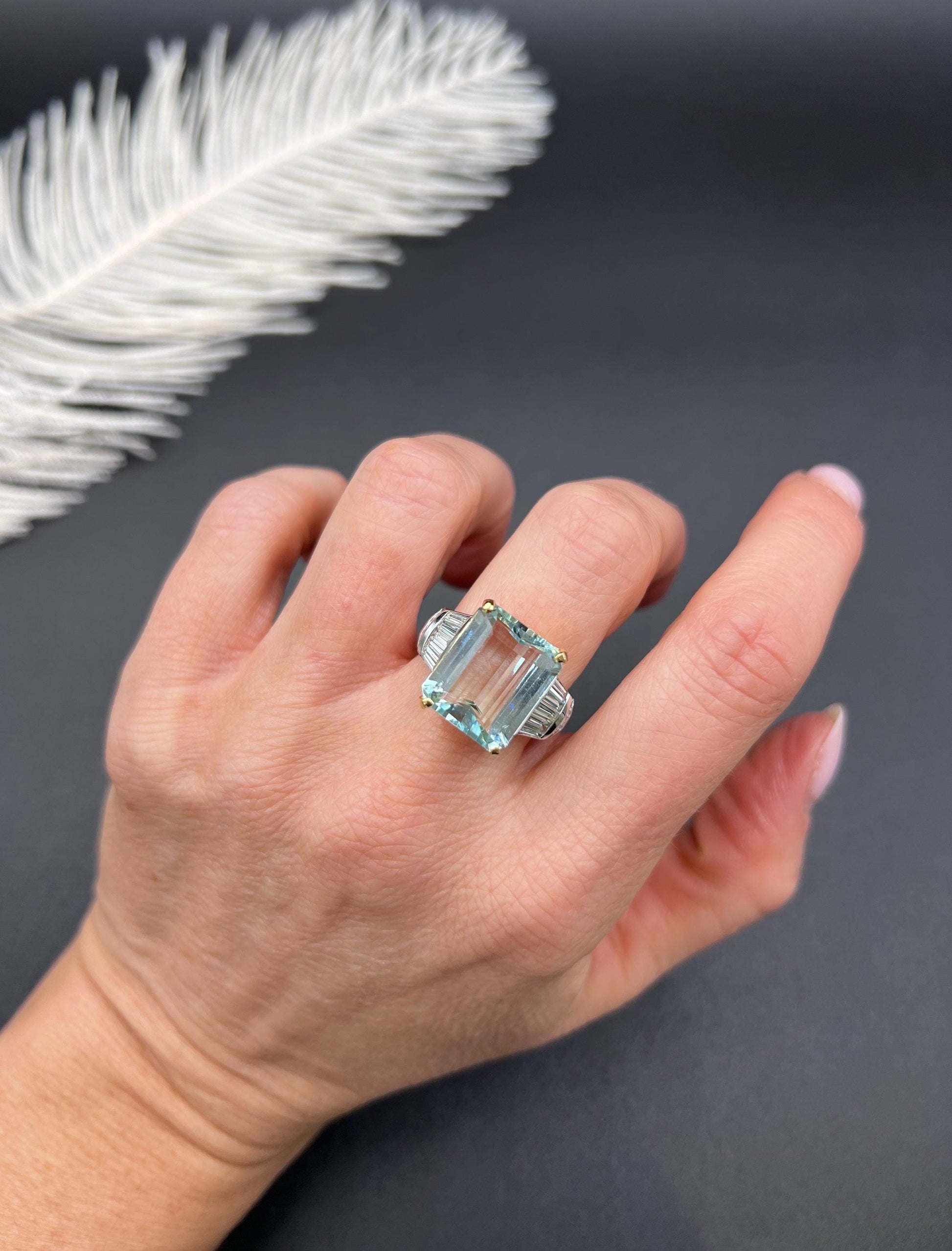 Vintage 18ct Two Colour Gold, Aquamarine & Diamond Cocktail Ring