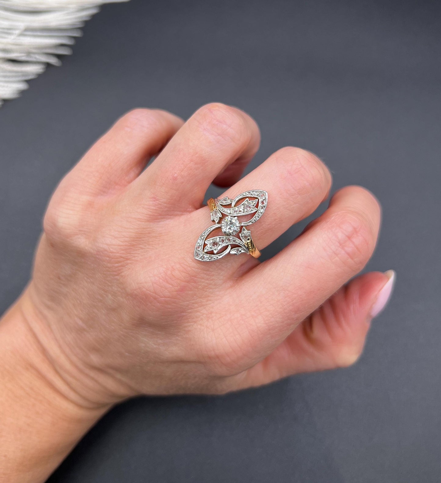 Antique 18ct Gold & Platinum, Edwardian era Diamond Belle Époque Ring