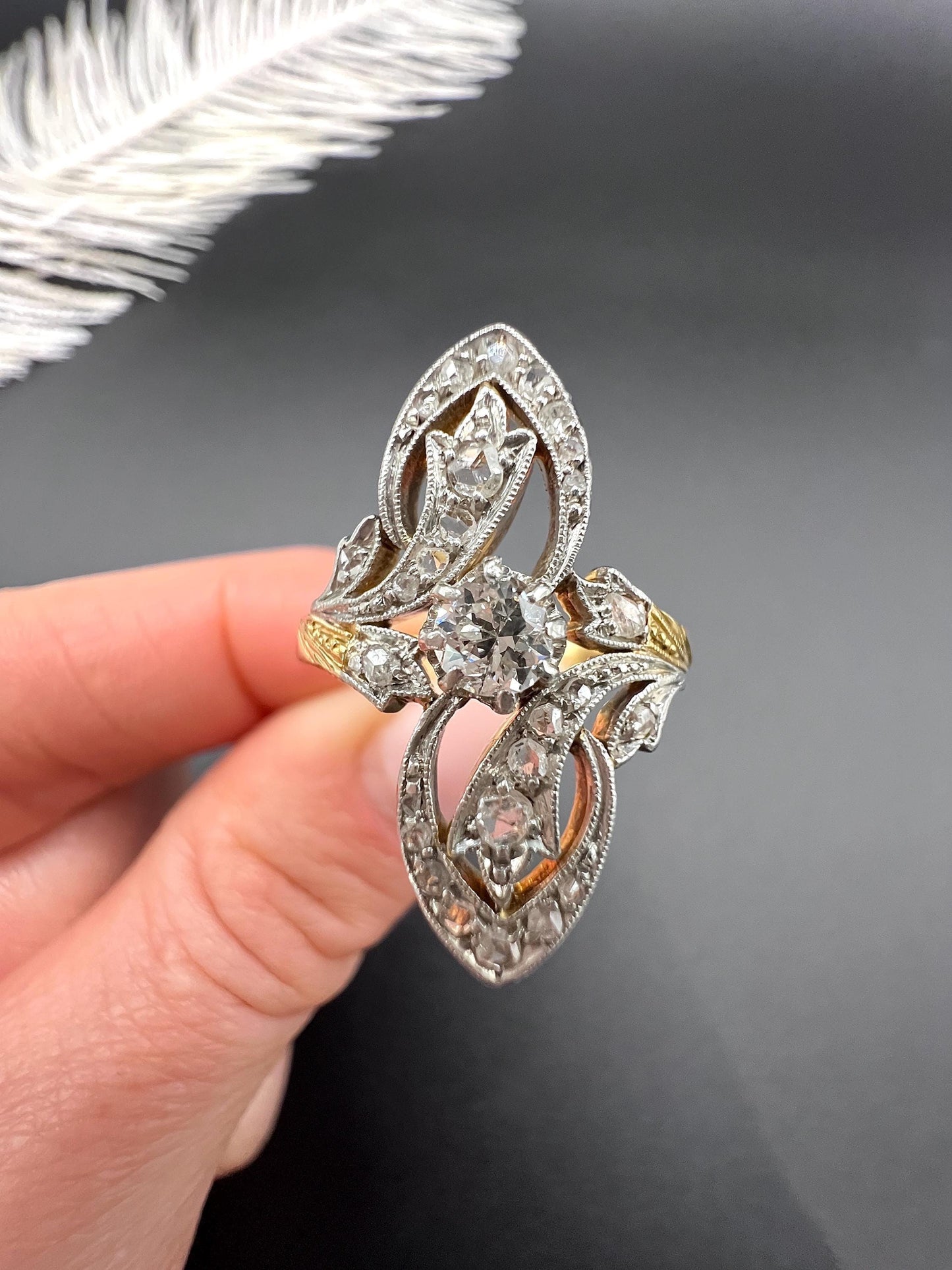Antique 18ct Gold & Platinum, Edwardian era Diamond Belle Époque Ring