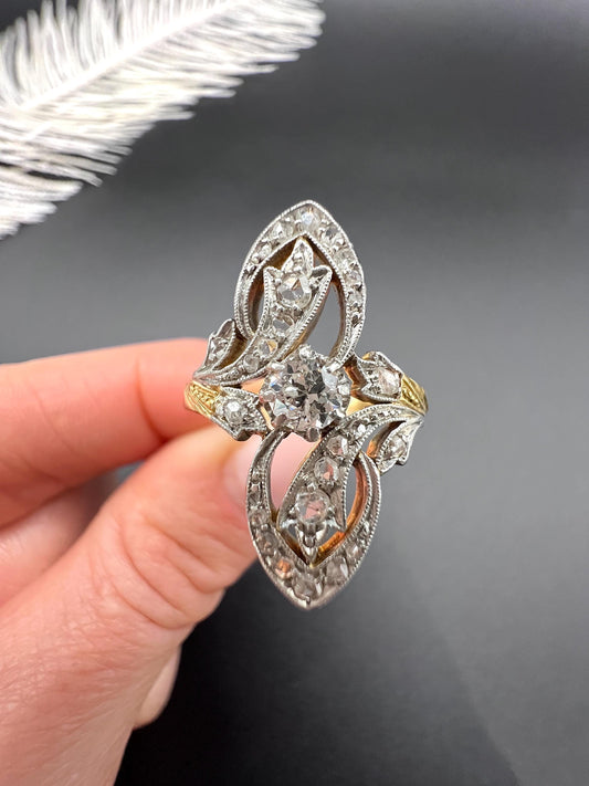 Antique 18ct Gold & Platinum, Edwardian era Diamond Belle Époque Ring