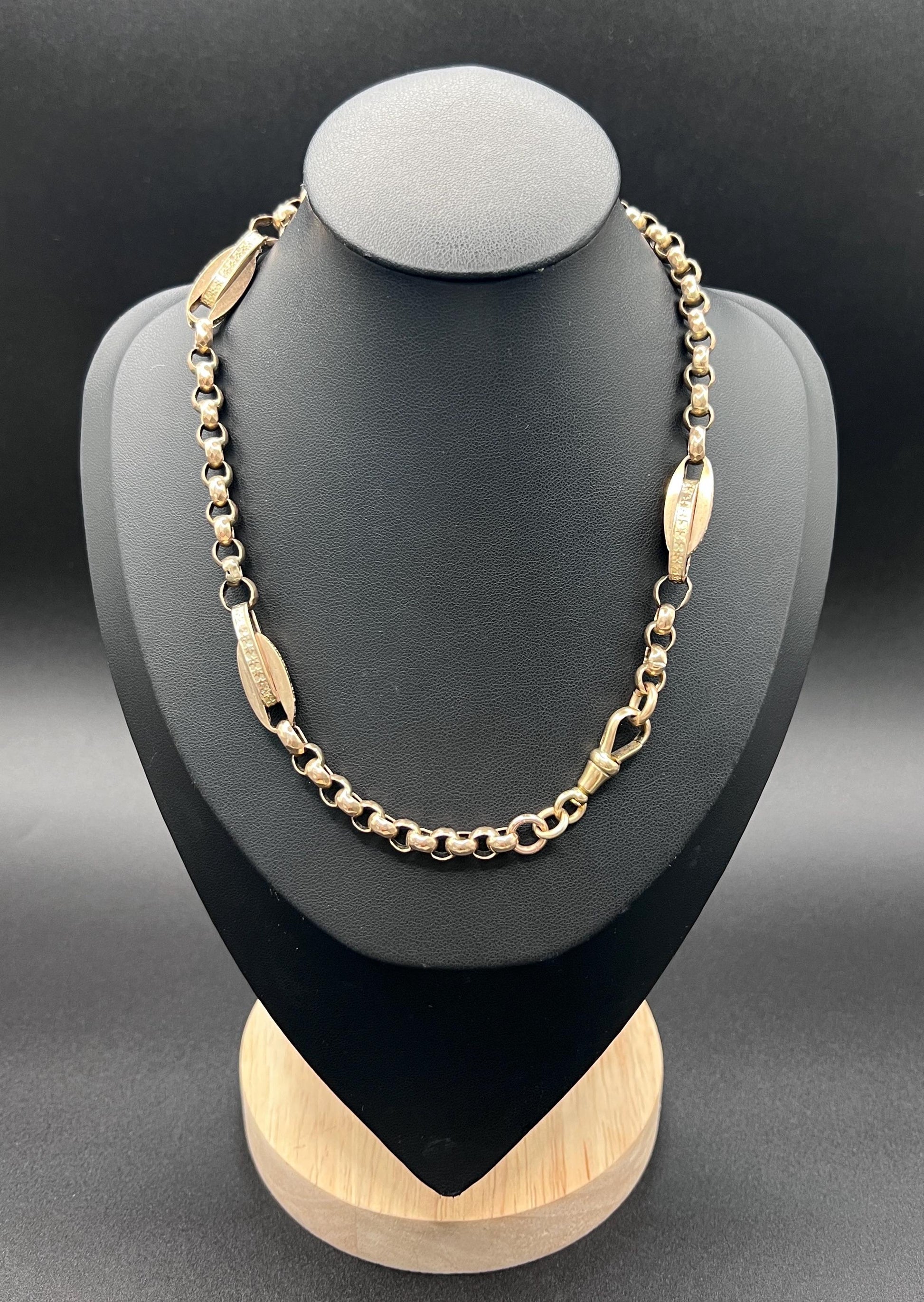 Antique 9ct Rose Gold Victorian, Fancy Paperclip Link Necklace