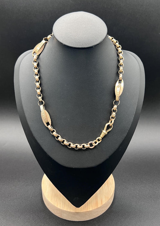 Antique 9ct Rose Gold Victorian, Fancy Paperclip Link Necklace