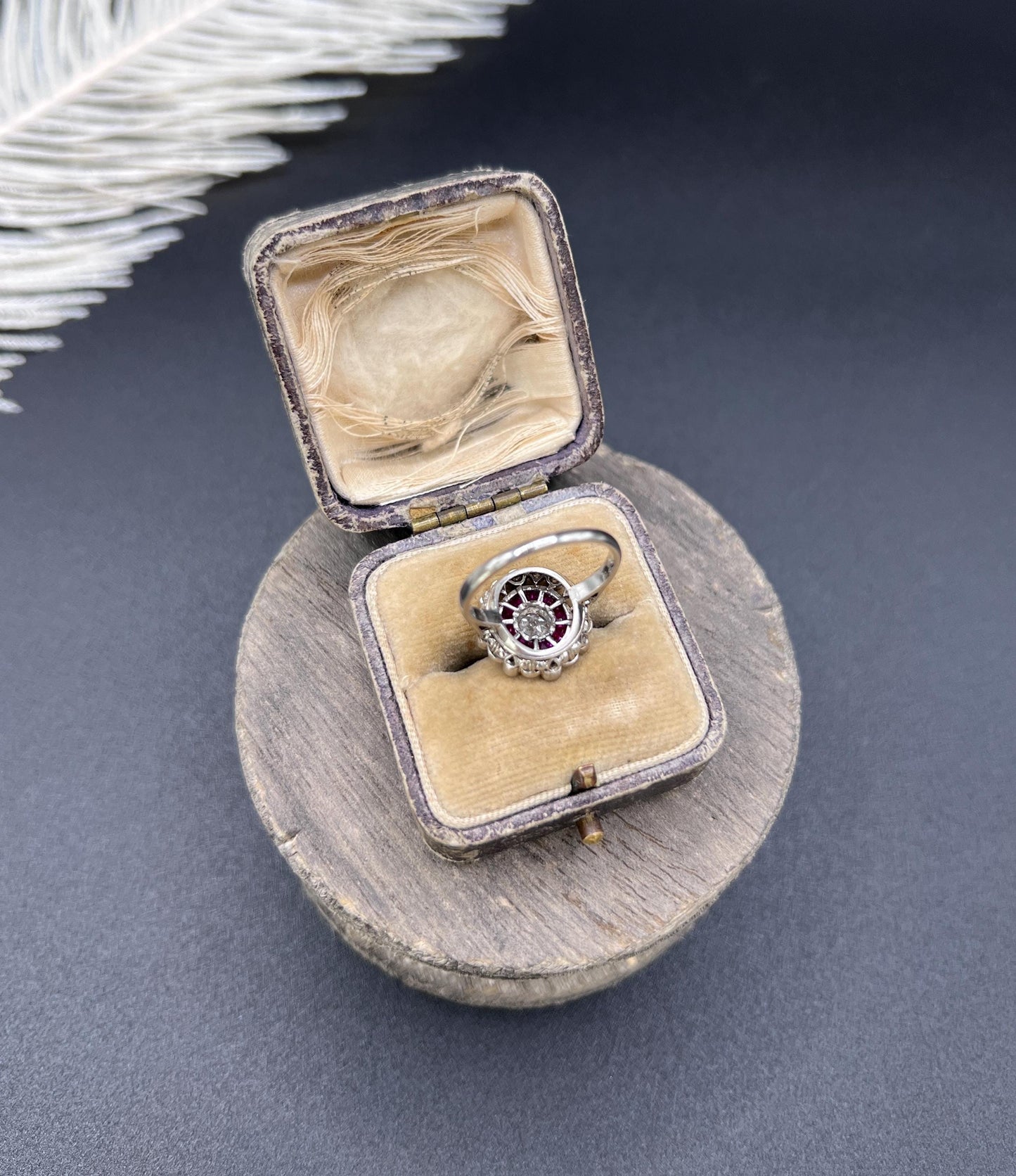 Antique 18ct Gold & Platinum, Art Deco Ruby and Diamond Fancy Target Ring