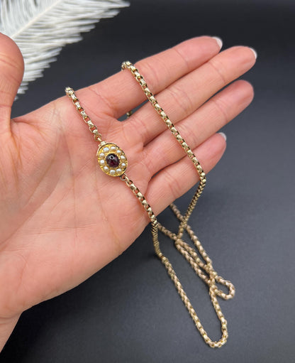 Antique Edwardian 9ct Rose Gold Belcher Chain with Fancy Clasp - 33.5 Inch