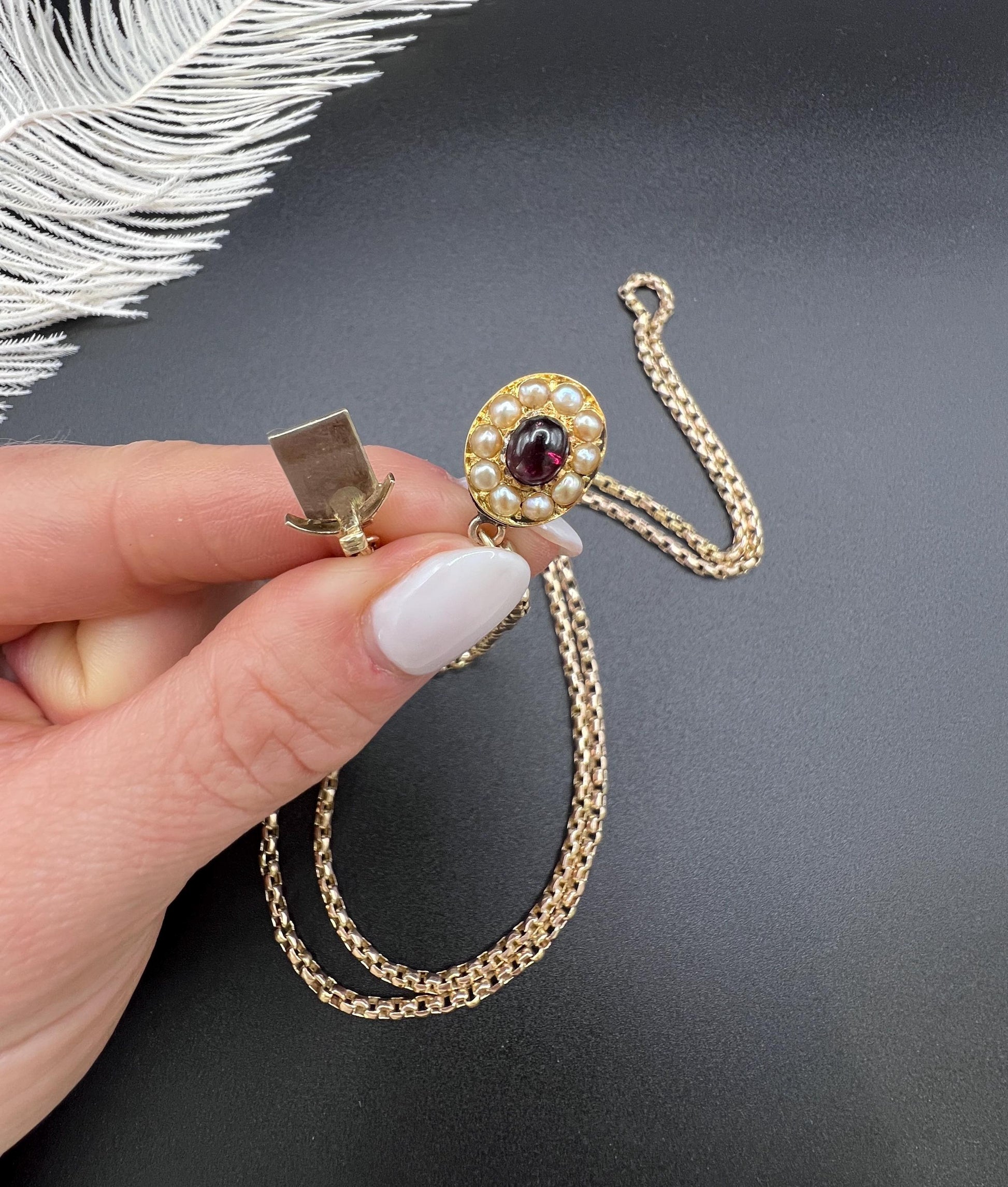 Antique Edwardian 9ct Rose Gold Belcher Chain with Fancy Clasp - 33.5 Inch