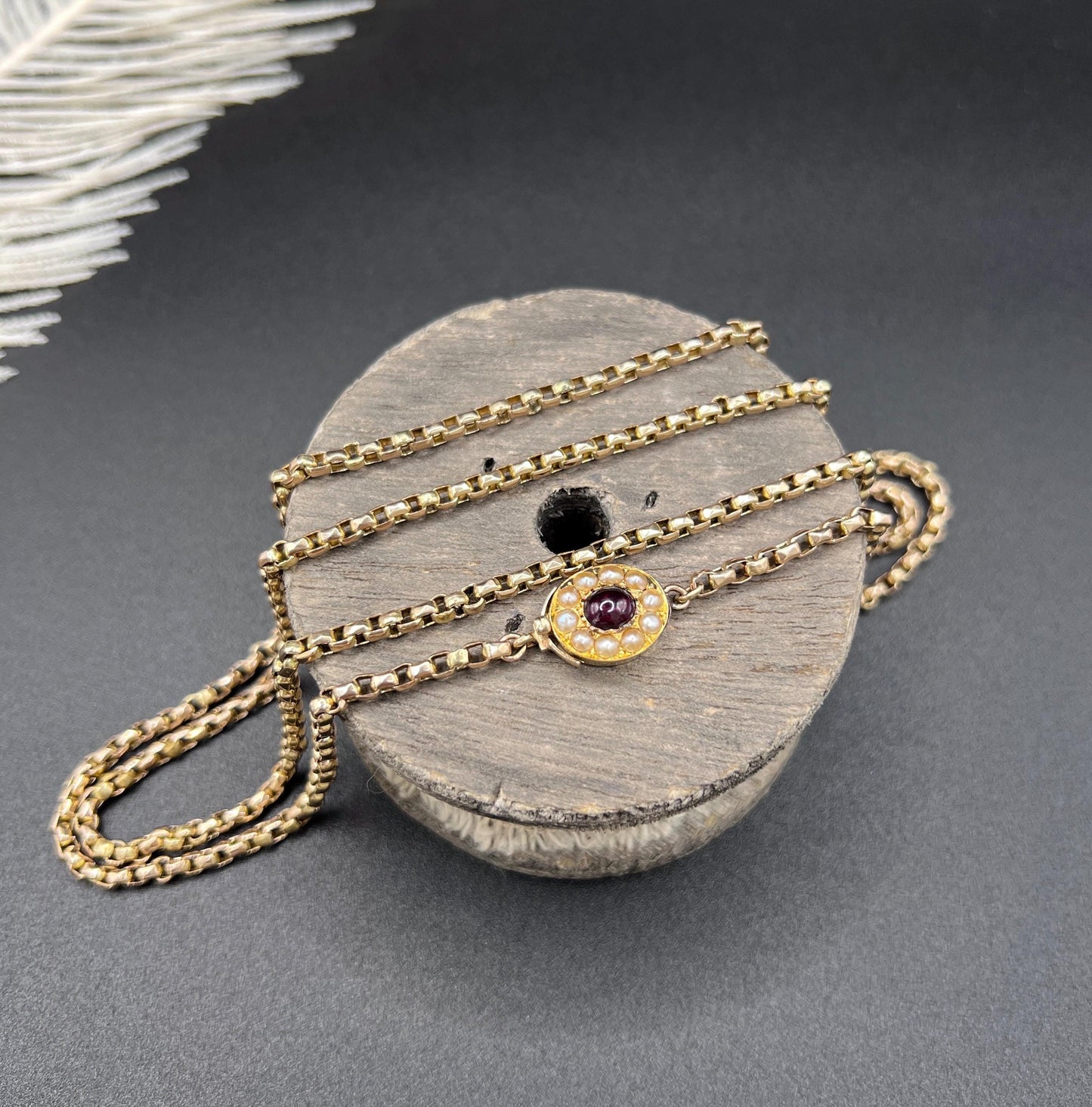Antique Edwardian 9ct Rose Gold Belcher Chain with Fancy Clasp - 33.5 Inch