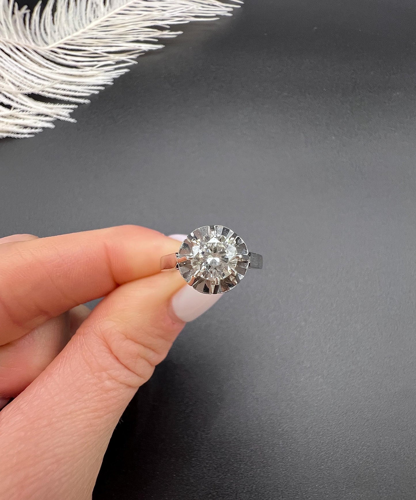Antique 18ct White Gold French Stamped, 0.80 Carat Single Stone Diamond Engagement Ring