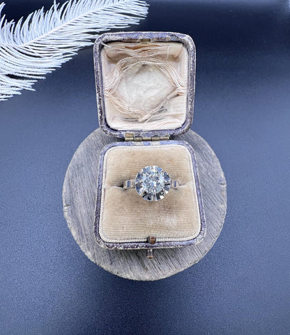 Antique 18ct White Gold French Stamped, 0.80 Carat Single Stone Diamond Engagement Ring