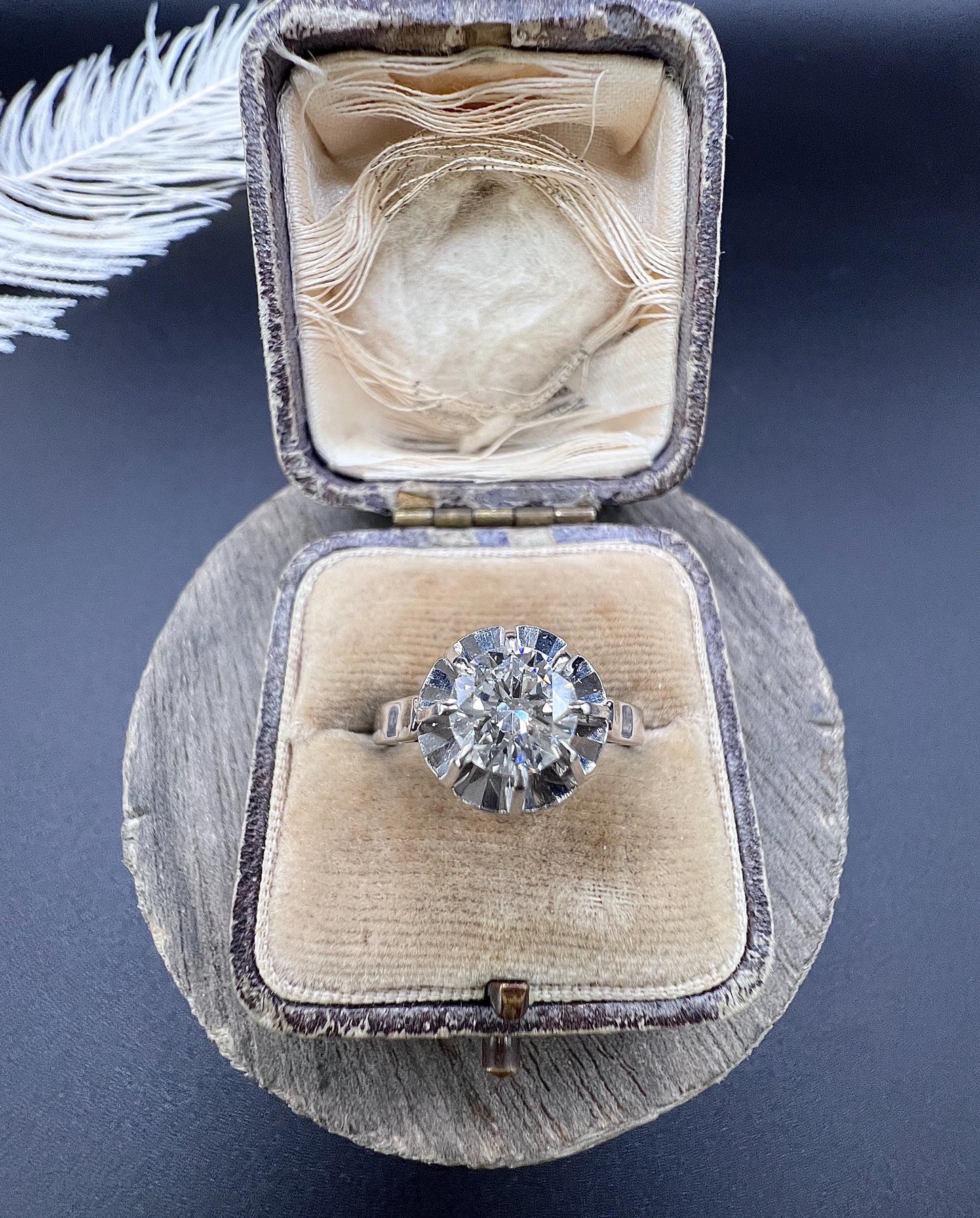 Antique 18ct White Gold French Stamped, 0.80 Carat Single Stone Diamond Engagement Ring