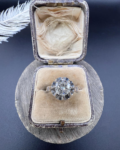 Antique 18ct White Gold French Stamped, 0.80 Carat Single Stone Diamond Engagement Ring