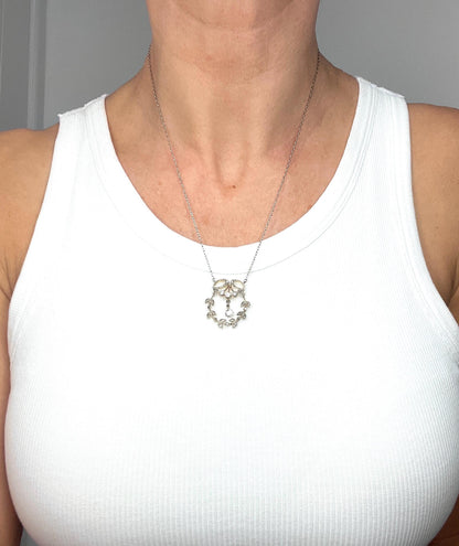 Antique 18ct Gold & Platinum, Edwardian Diamond Floral Pendant Necklace