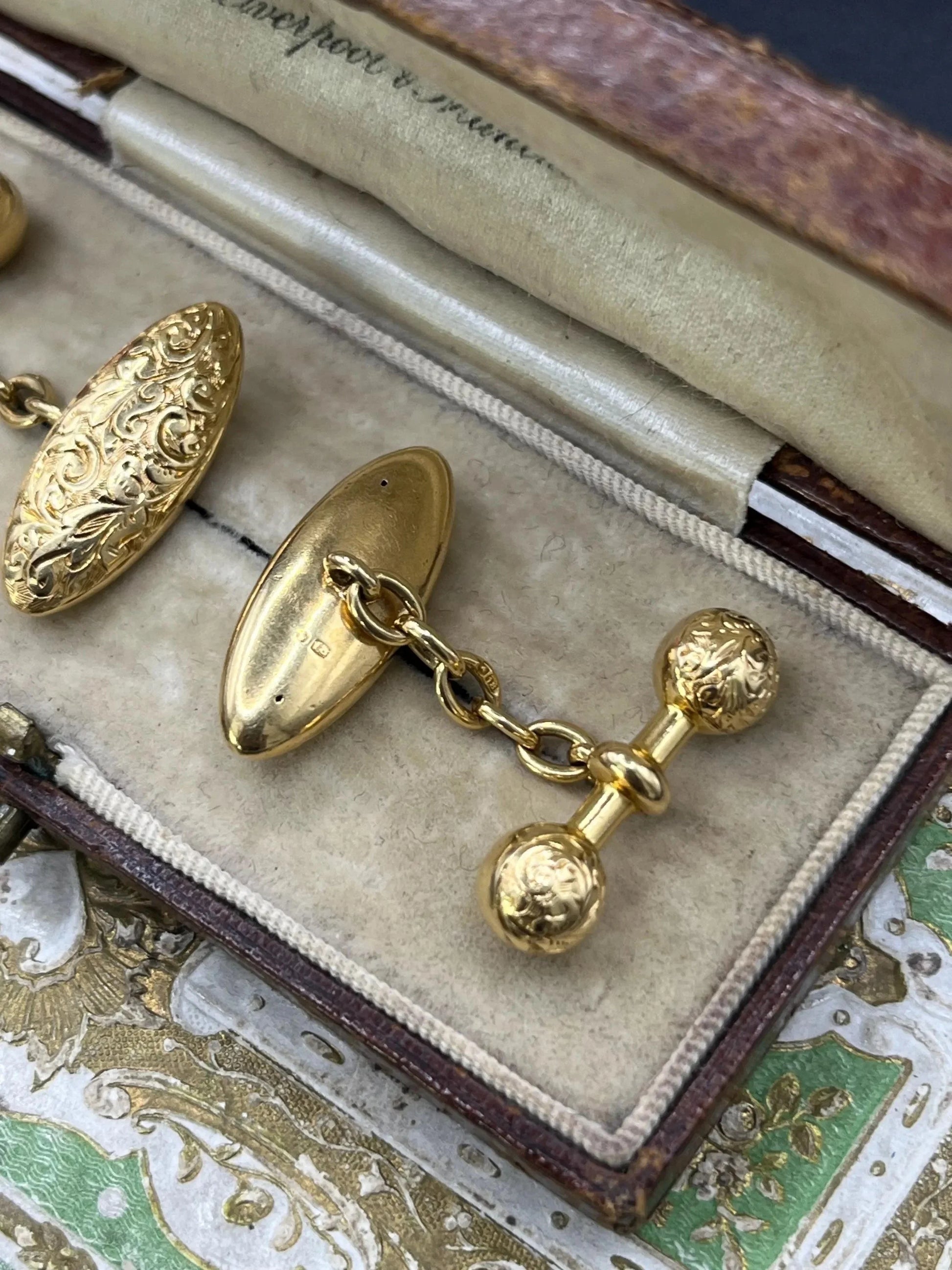 Victorian 18 Carat Yellow Gold Hand Engraved Cufflinks, Circa 1880