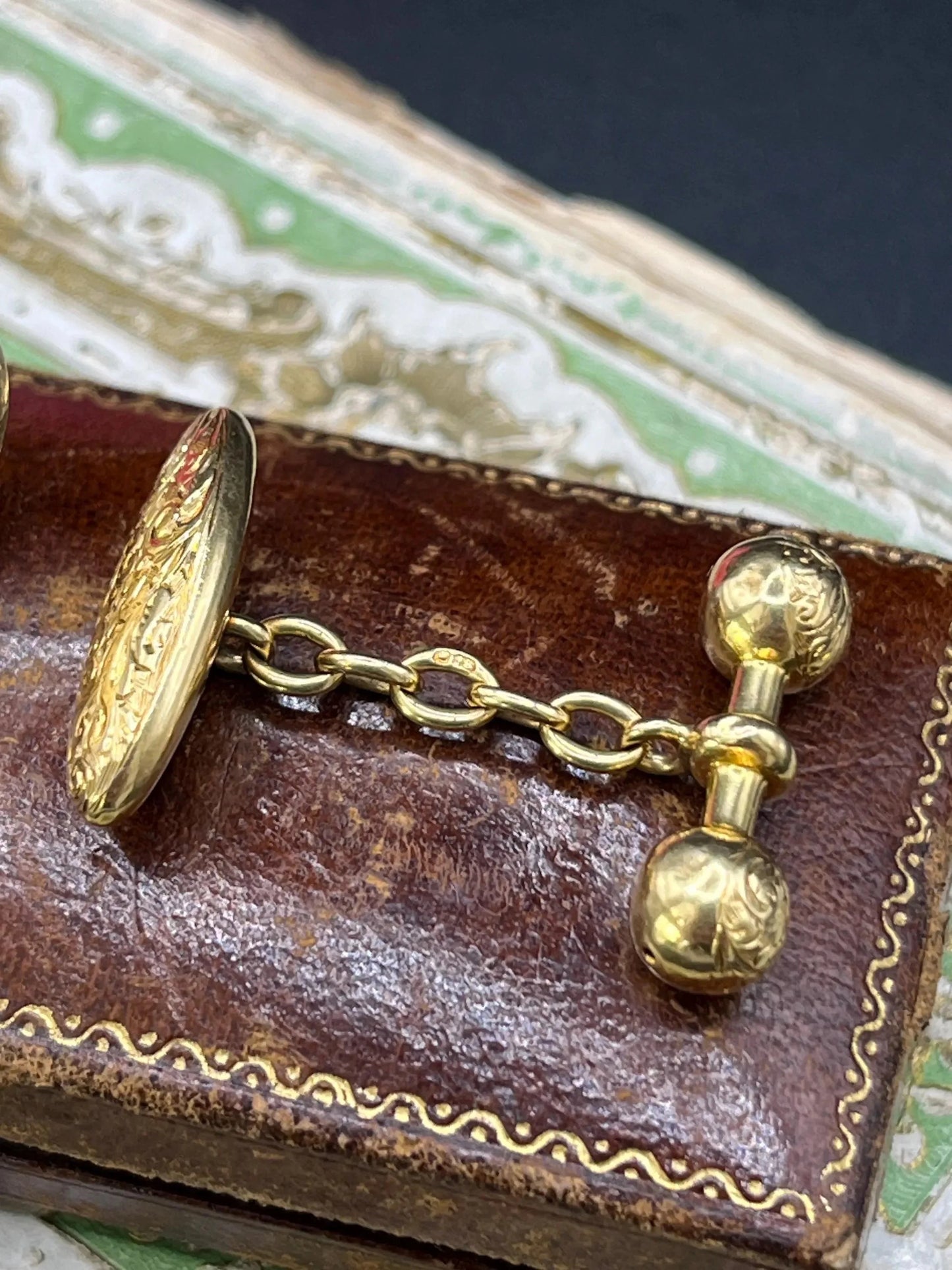Victorian 18 Carat Yellow Gold Hand Engraved Cufflinks, Circa 1880