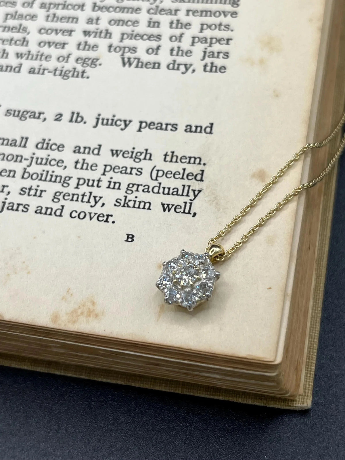 Antique 18 Carat Gold Diamond Cluster Pendant on 9 Carat Gold Chain, 0.95 Carat
