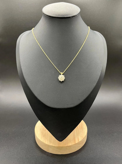 Antique 18 Carat Gold Diamond Cluster Pendant on 9 Carat Gold Chain, 0.95 Carat