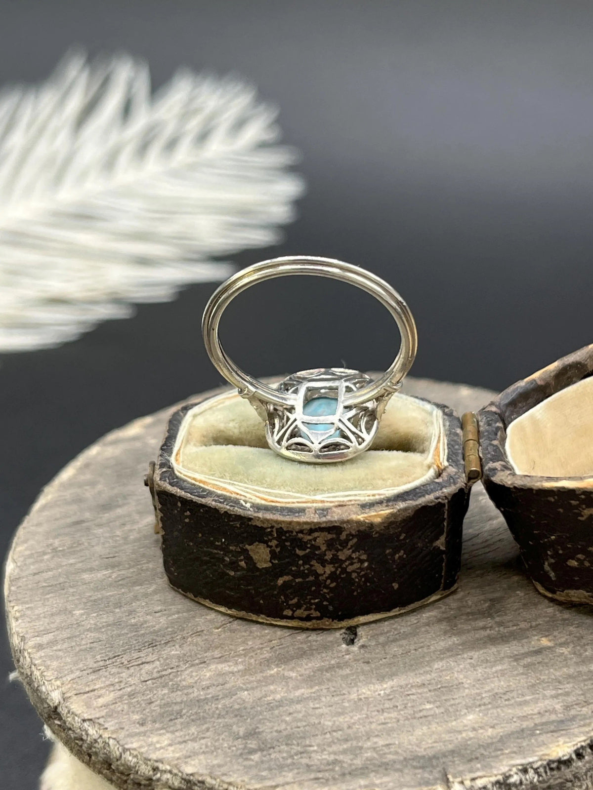 Vintage Art Deco Style Platinum, Turquoise and Diamond Cluster Ring