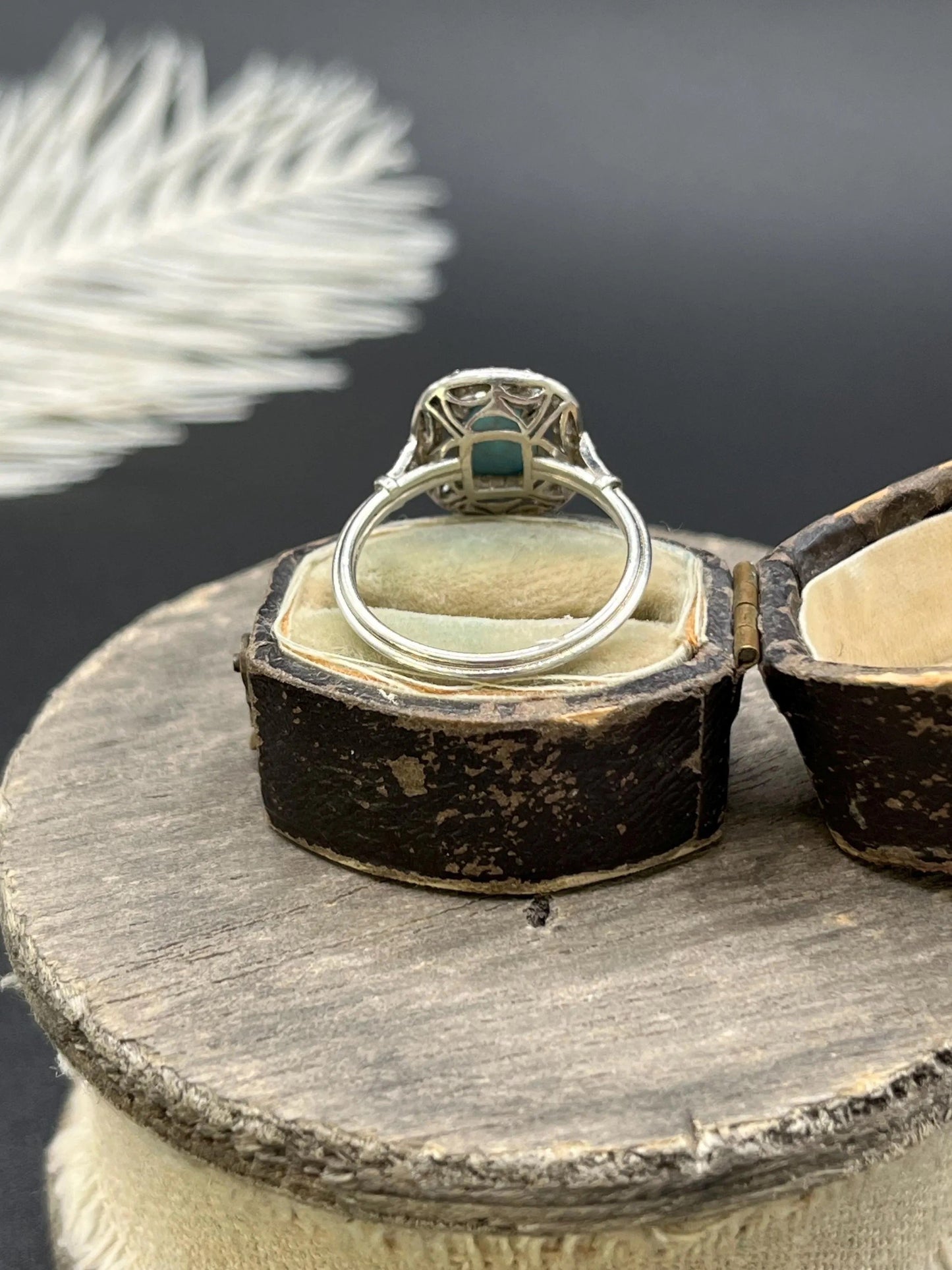 Vintage Art Deco Style Platinum, Turquoise and Diamond Cluster Ring
