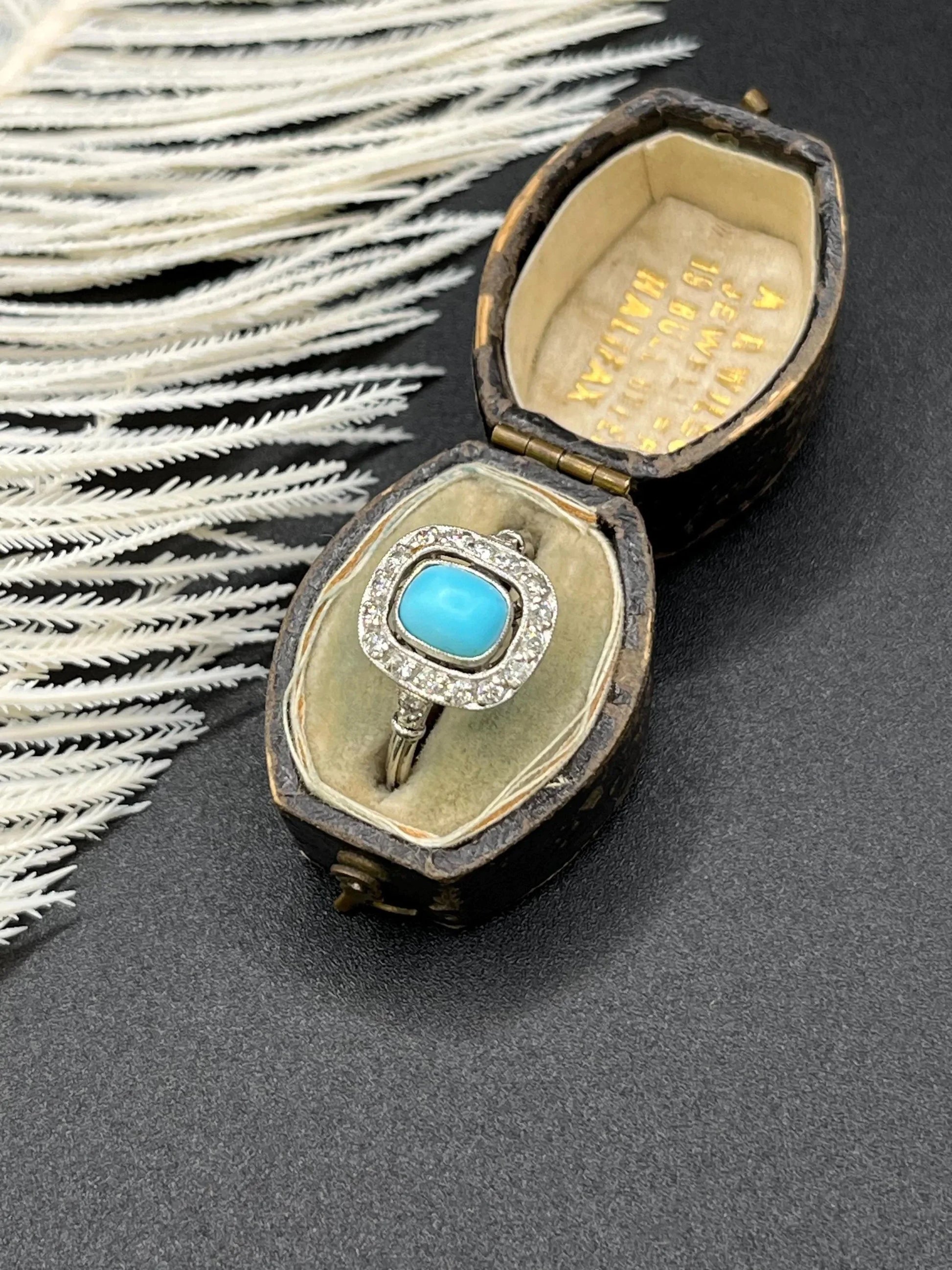 Vintage Art Deco Style Platinum, Turquoise and Diamond Cluster Ring