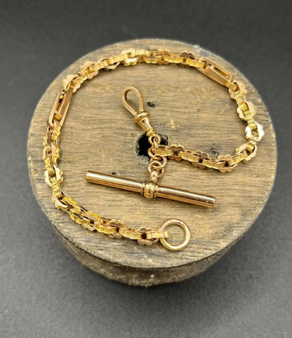 Antique 9 Carat Yellow Gold Fancy Link Bracelet With T Bar, Circa 1900