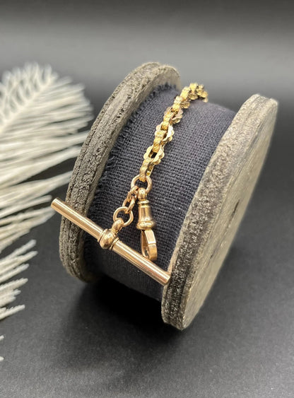 Antique 9 Carat Yellow Gold Fancy Link Bracelet With T Bar, Circa 1900