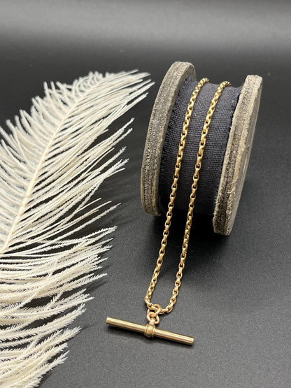 Antique 9 Carat Yellow Gold 21.5 Inch Chain Necklace with T-Bar